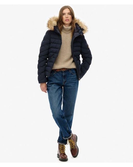 Superdry Blue & Co Fuji Faux Fur Hood Padded Jacket