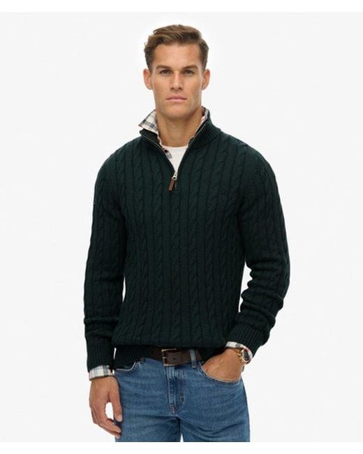 Homme Pull À Demi-Zip En Maille Torsadée En Coton Bio Taille Superdry pour homme en coloris Black