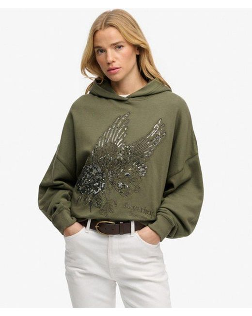 Femme Sweat À Capuche Overtaille Fantaisie Effet Tatouage Taille Superdry en coloris Green