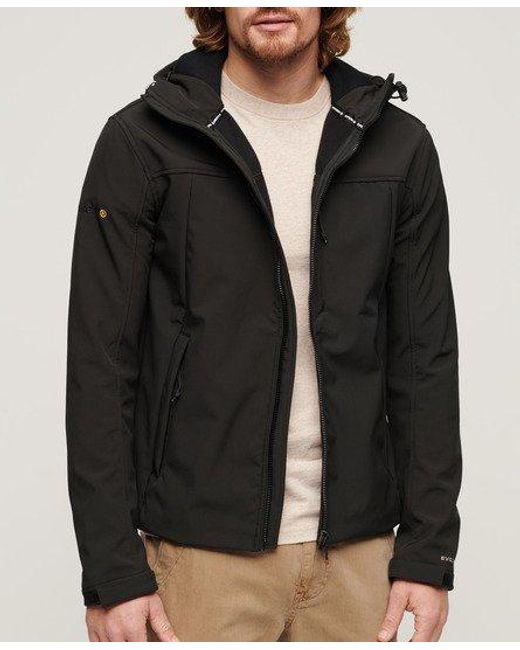 Superdry Black Lightweight Embroidered Hooded Soft Shell Trekker Jacket for men