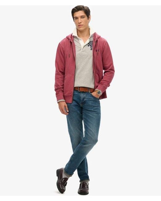 Superdry Red Essential Logo Washed Zip Hoodie for men
