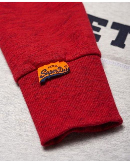 Superdry Red Track & Field Raglan Hoodie Ice Yarn Dye Grit/Detroit Grit for men