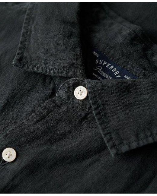 Superdry Black Slim Fit Studios Casual Linen Shirt for men