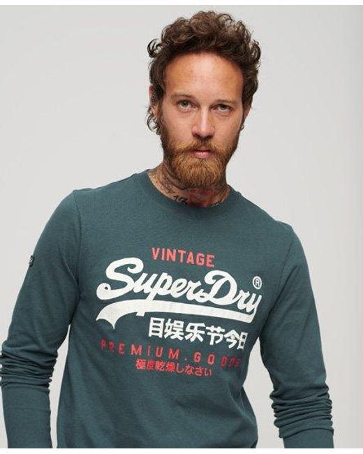 Superdry Blue Classic Graphic Logo Long Sleeve Top for men