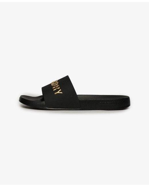 Superdry Black Vegan Logo Pool Sliders