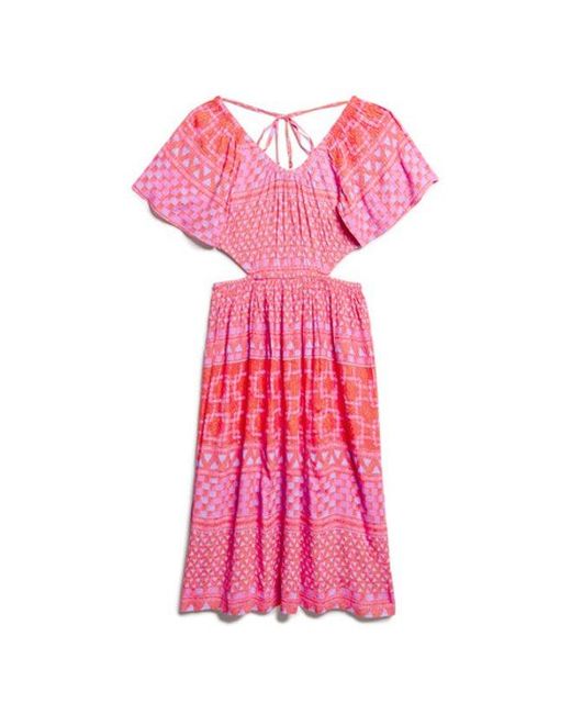 Superdry Pink & Co Printed Cut Out Midi Dress