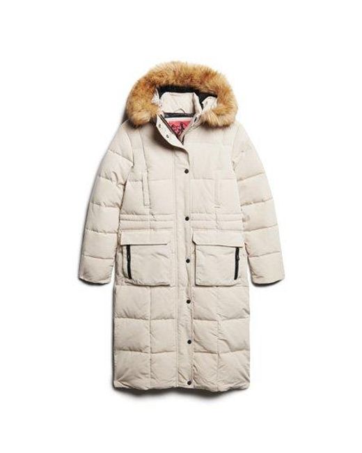 Superdry Natural Fully Lined Quilted Everest Longline Puffer Coat