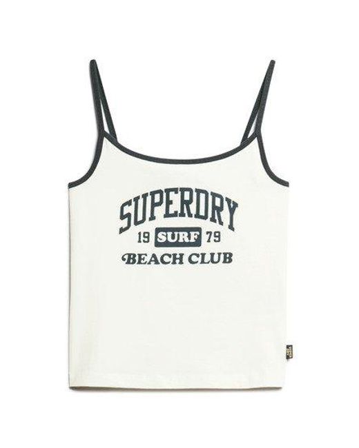 Superdry White Athletic Essentials Organic Cotton Blend Branded Cami Top