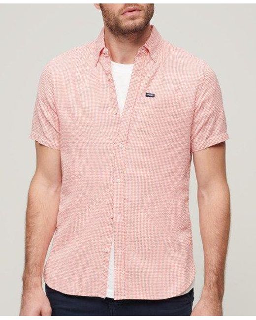 Superdry Seersucker Overhemd Met Korte Mouwen in het Pink voor heren