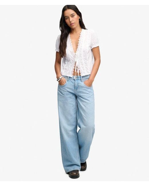 Superdry White & Co Lace Trim Tie Blouse