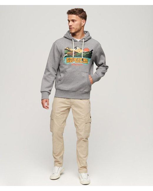Superdry Gray & Co Travel Postcard Graphic Hoodie for men