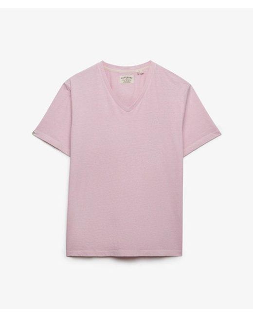 Superdry Pink Classic Cotton Linen V-Neckline T-Shirt for men