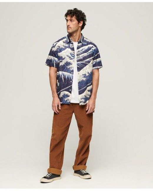 Superdry Green Classic Wave Print Short Sleeve Hawaiian Shirt for men