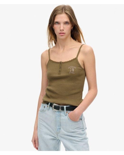 Superdry Green & Co Athletic Essentials Graphic Button Cami