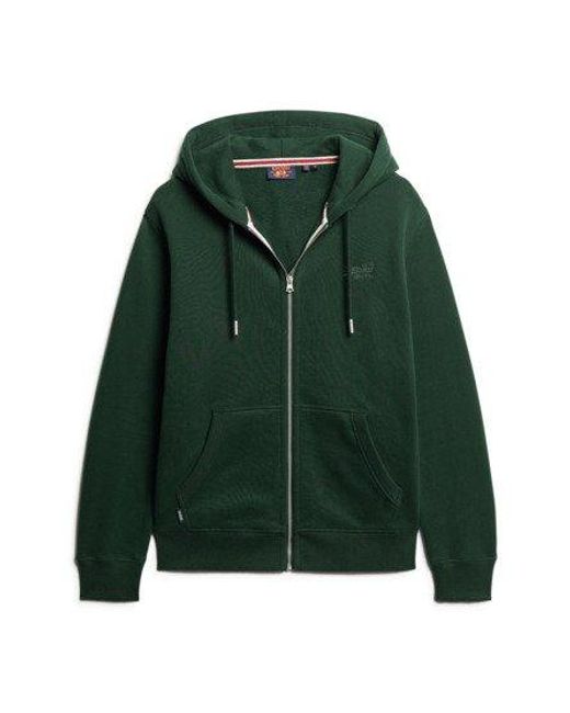 Superdry Green Classic Logo Embroidered Essential Zip Hoodie for men