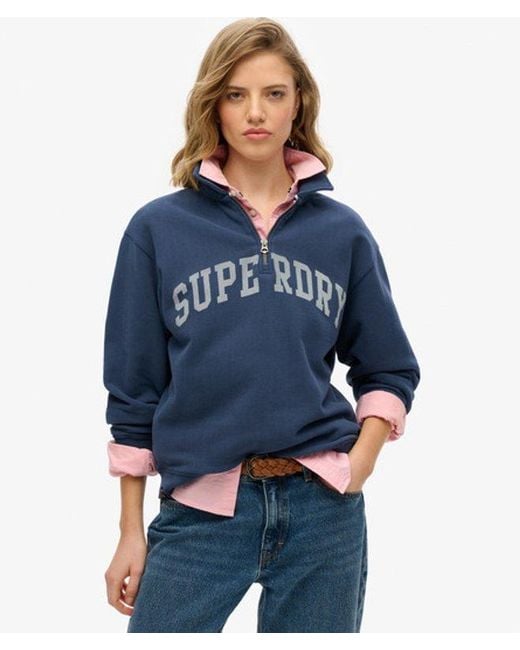 Superdry Blue Athletic Essentials Collared Half Zip
