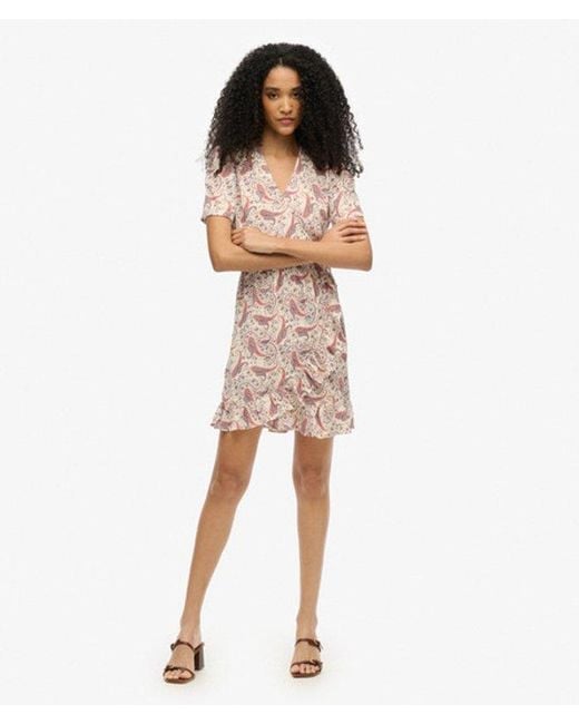 Superdry Pink Paisley Print Short Sleeve Mini Wrap Dress