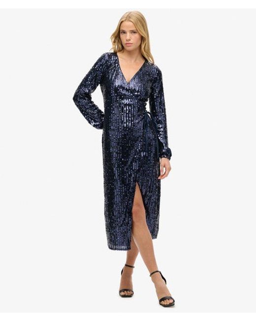 Superdry Blue & Co Slim Fit Long Sleeve Sequin Wrap Maxi Dress