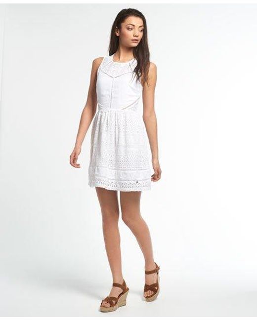 Superdry White Lace Panel Skater Dress Optic