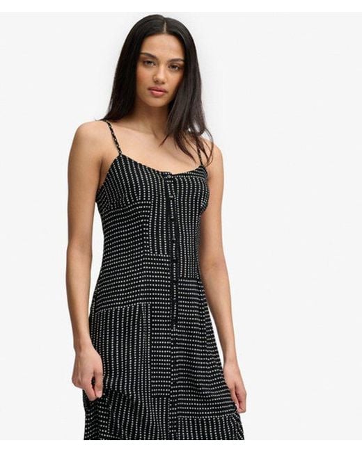 Superdry Print Button Down Cami Midi-jurk in het Black