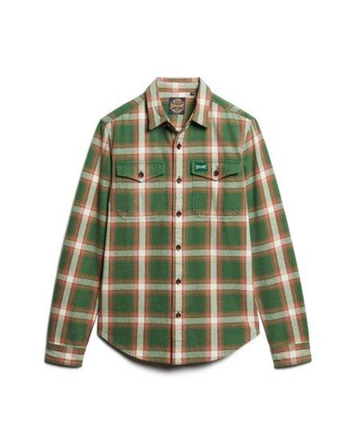 Superdry Green Organic Cotton Worker Check Shirt for men