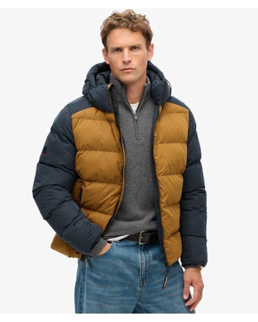 Superdry Blue Color-Block Hooded Puffer Jacket for men