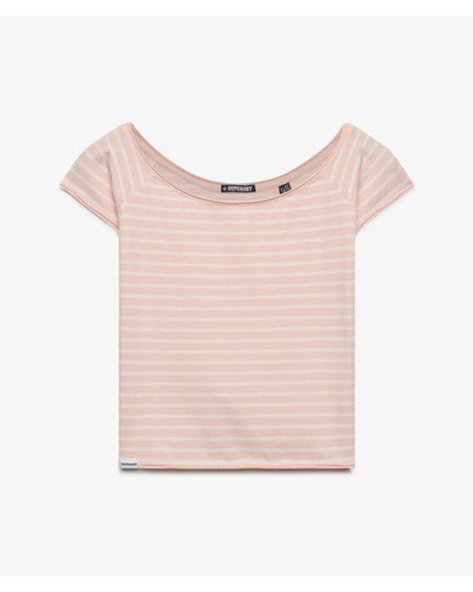 Superdry Gray Bardot Short Sleeve Off Shoulder Top