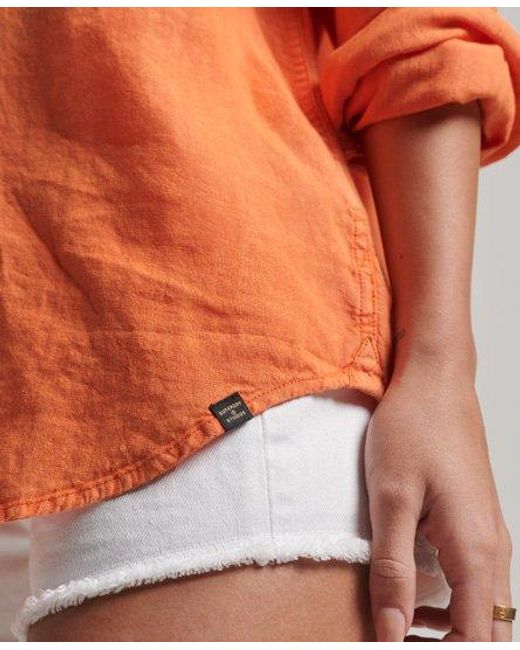 Superdry Orange Casual Linen Boyfriend Shirt