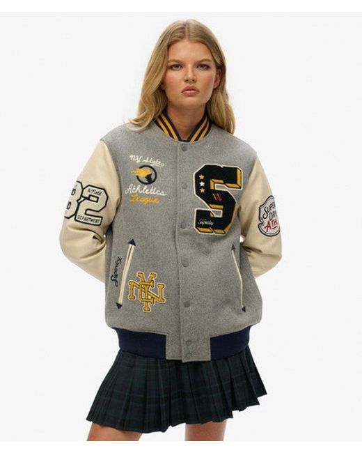 Superdry Gray & Co Oversized College Patched Bomber Jacket