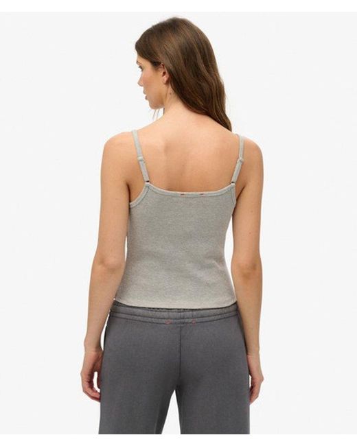 Superdry Gray & Co Athletic Essentials Embroidered Button Cami Top