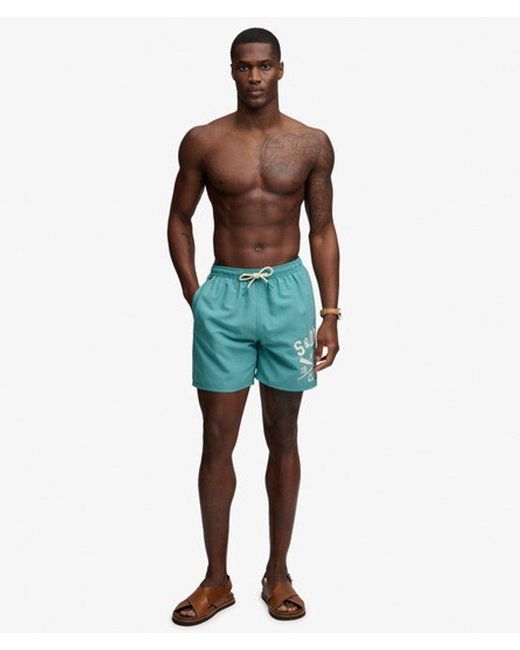Superdry Green & Co Printed Logo 16-inch Swim Shorts for men