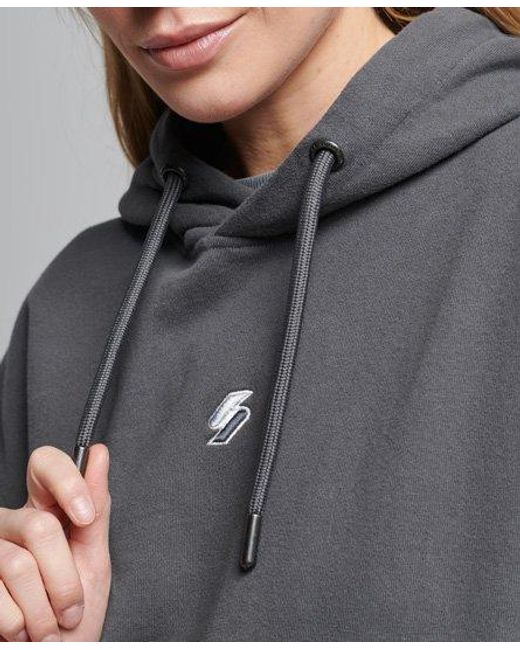 Superdry Gray Code Logo Linear Oversized Hoodie Charcoal