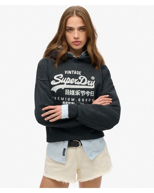 Femme Sweat À Capuche Décontracté Métallisé Vintage Logo Taille Superdry en coloris Black