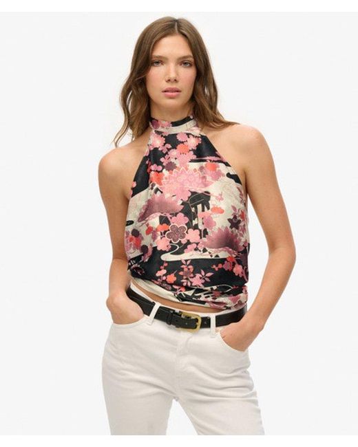 Superdry Pink & Co Jacquard Halter Top