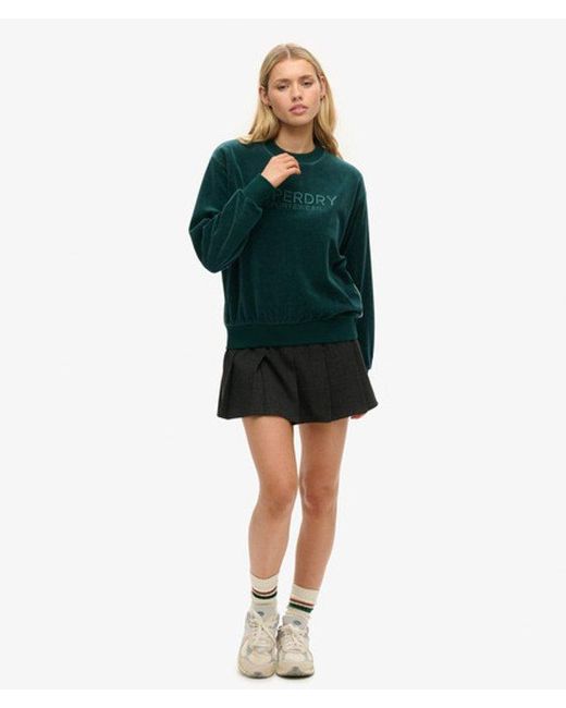Superdry Green Velour Graphic Boxy Crew Sweatshirt