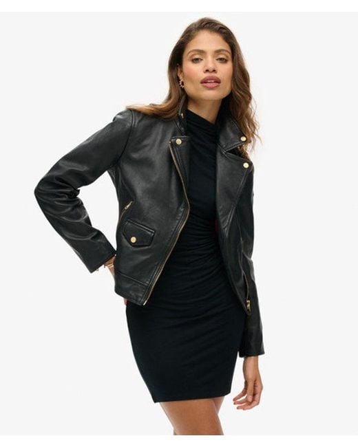 Superdry Black Studded Leather Biker Jacket