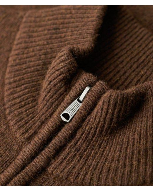 Superdry Brown Essential Embroidered Knitted Half Zip Jumper for men