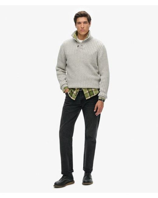 Superdry Gray Ribbed Half Button Jumper for men