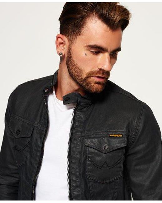 Superdry Black Denim Biker Jacket Resinated for men