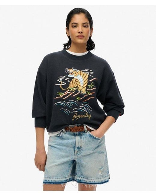 Superdry Black & Co Suika Embroidered Loose Crew Sweatshirt