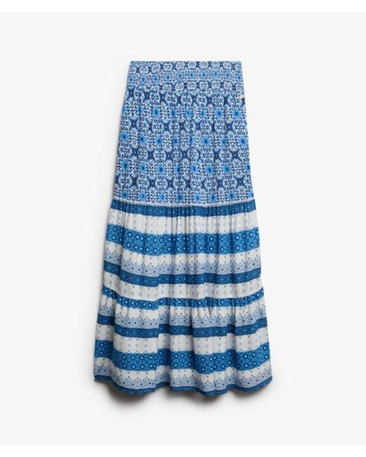 Superdry Blue Printed Maxi Skirt