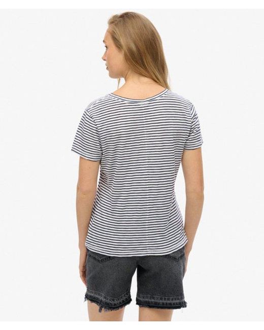 Superdry Gray & Co Classic Striped Slub Embroidered V-neck T-shirt