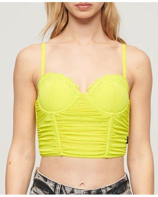 Superdry Yellow Ruched Mesh Crop Corset Top