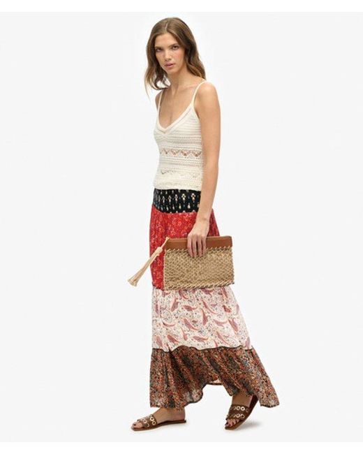 Superdry Red Printed Maxi Skirt