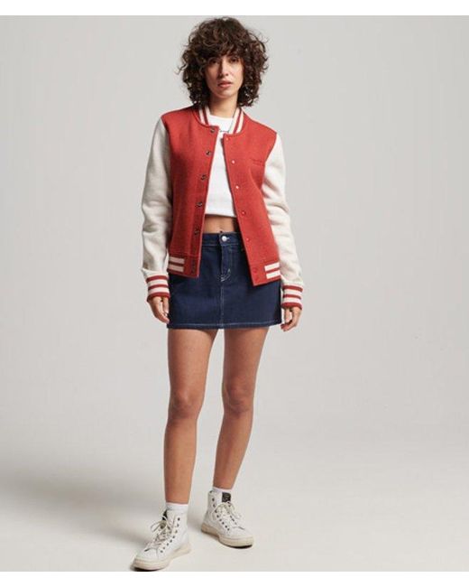 Superdry Red & Co Vintage Logo Jersey Bomber Jacket