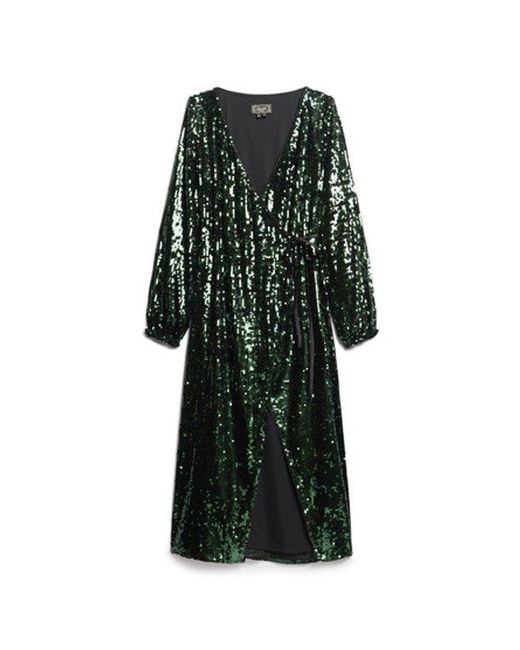 Superdry Green & Co Fully Lined Sequin Wrap Maxi Dress