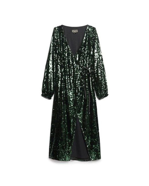 Superdry Green Sequin Wrap Maxi Dress