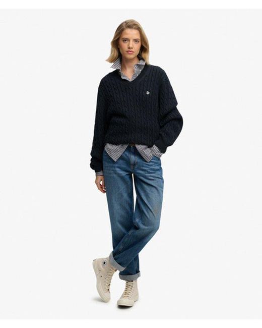 Superdry Blue & Co Oversized V Neck Cable Jumper