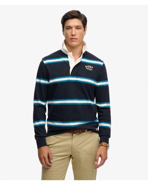 Superdry Blue & Co Vintage Athletic Stripe Rugby Top for men