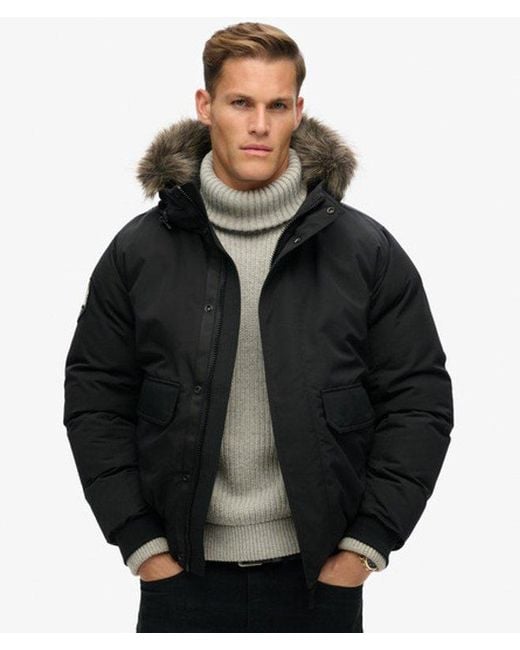 Superdry Black Everest Faux Fur Bomber Jacket for men